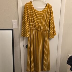 Kori Mustard and White Striped Long Sleeve Dress